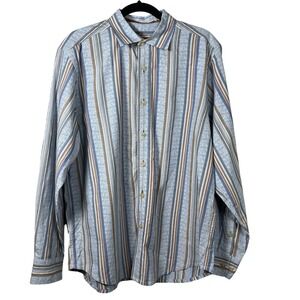 Tommy Bahama Denim Long Sleeve Men's Large‎ Shirt Blue Brown Striped Cotton
